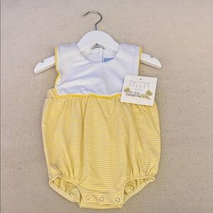 Trotter Street Kids ‘Noah’ Yellow & White Striped Baby Bubble Romper
